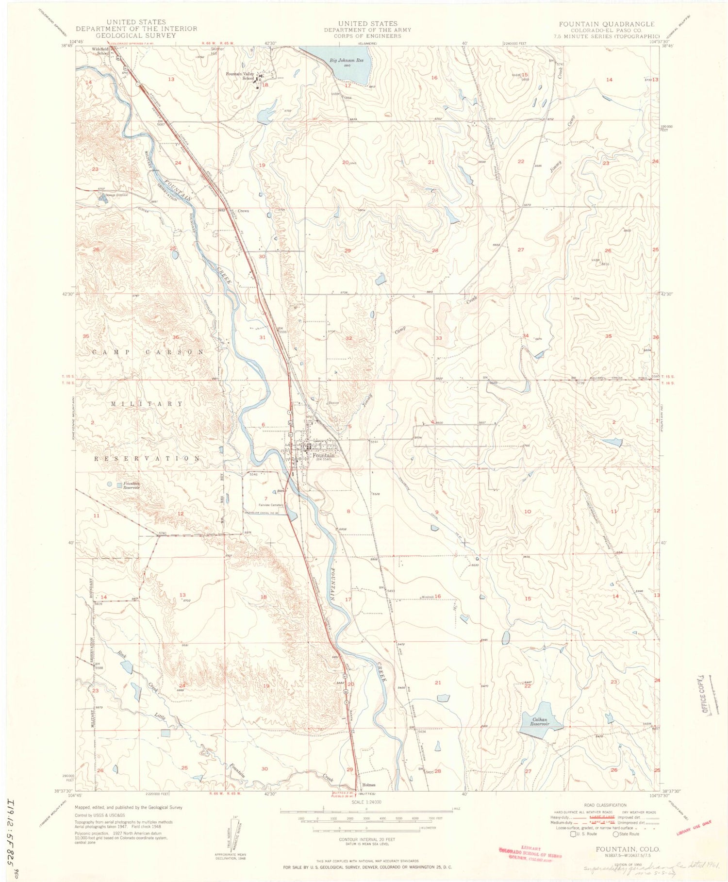 Classic USGS Fountain Colorado 7.5'x7.5' Topo Map Image