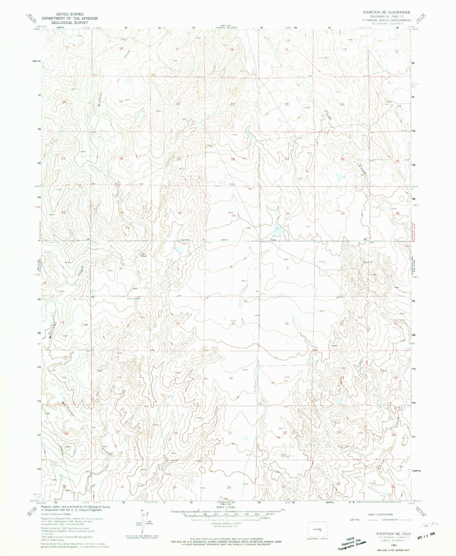 Classic USGS Fountain NE Colorado 7.5'x7.5' Topo Map Image