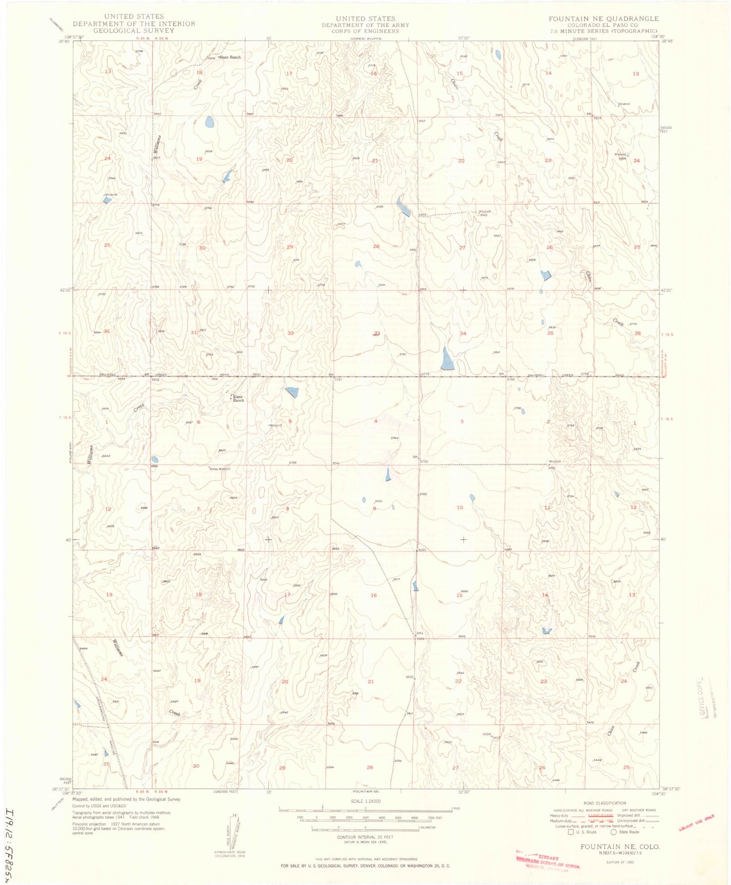 Classic USGS Fountain NE Colorado 7.5'x7.5' Topo Map Image