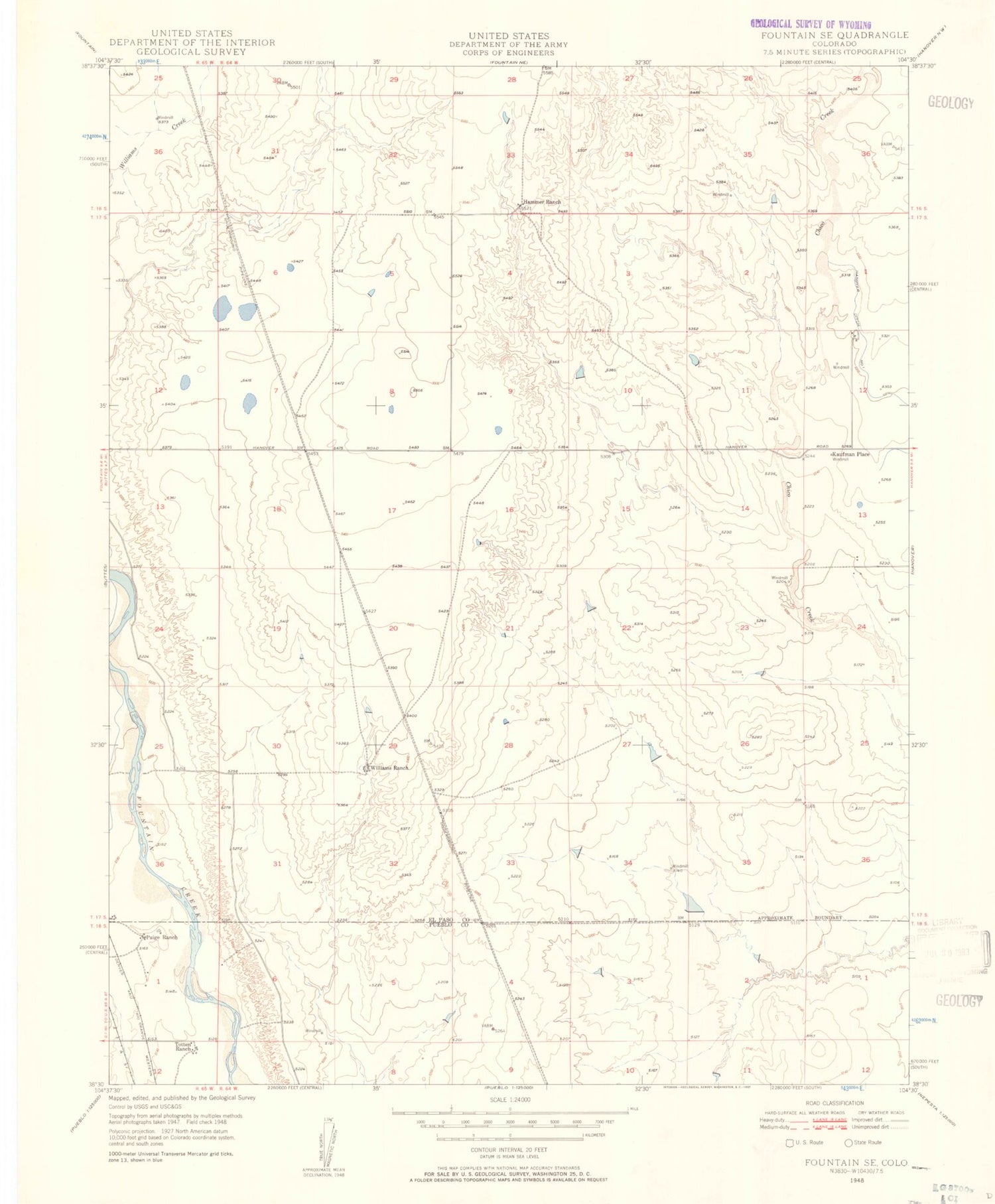 Classic USGS Fountain SE Colorado 7.5'x7.5' Topo Map Image