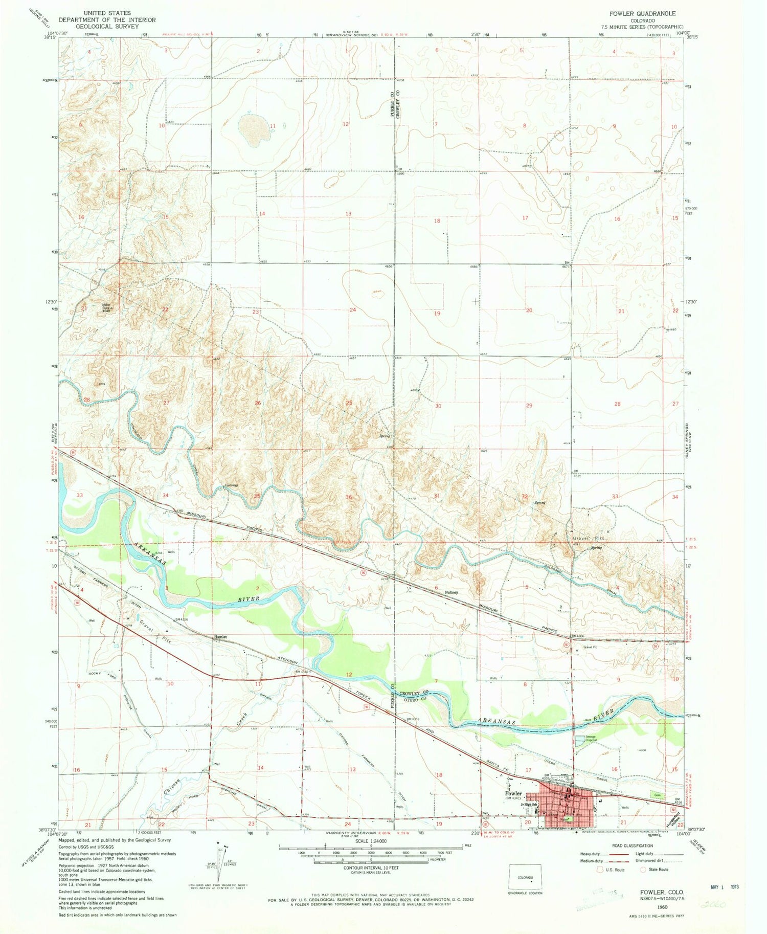 Classic USGS Fowler Colorado 7.5'x7.5' Topo Map Image