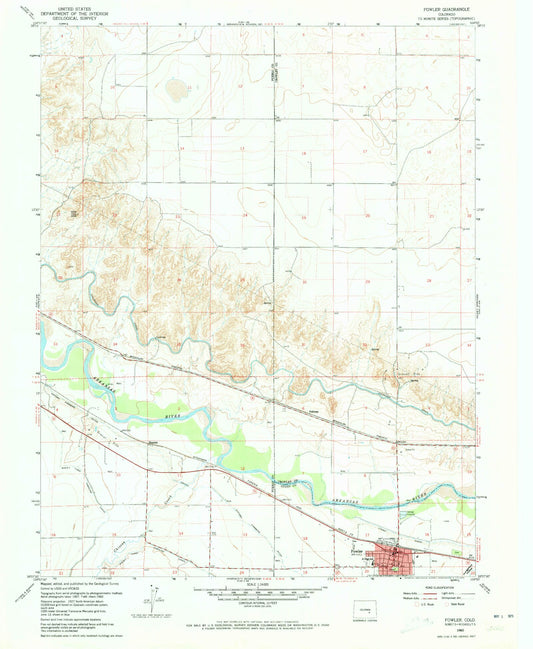 Classic USGS Fowler Colorado 7.5'x7.5' Topo Map Image