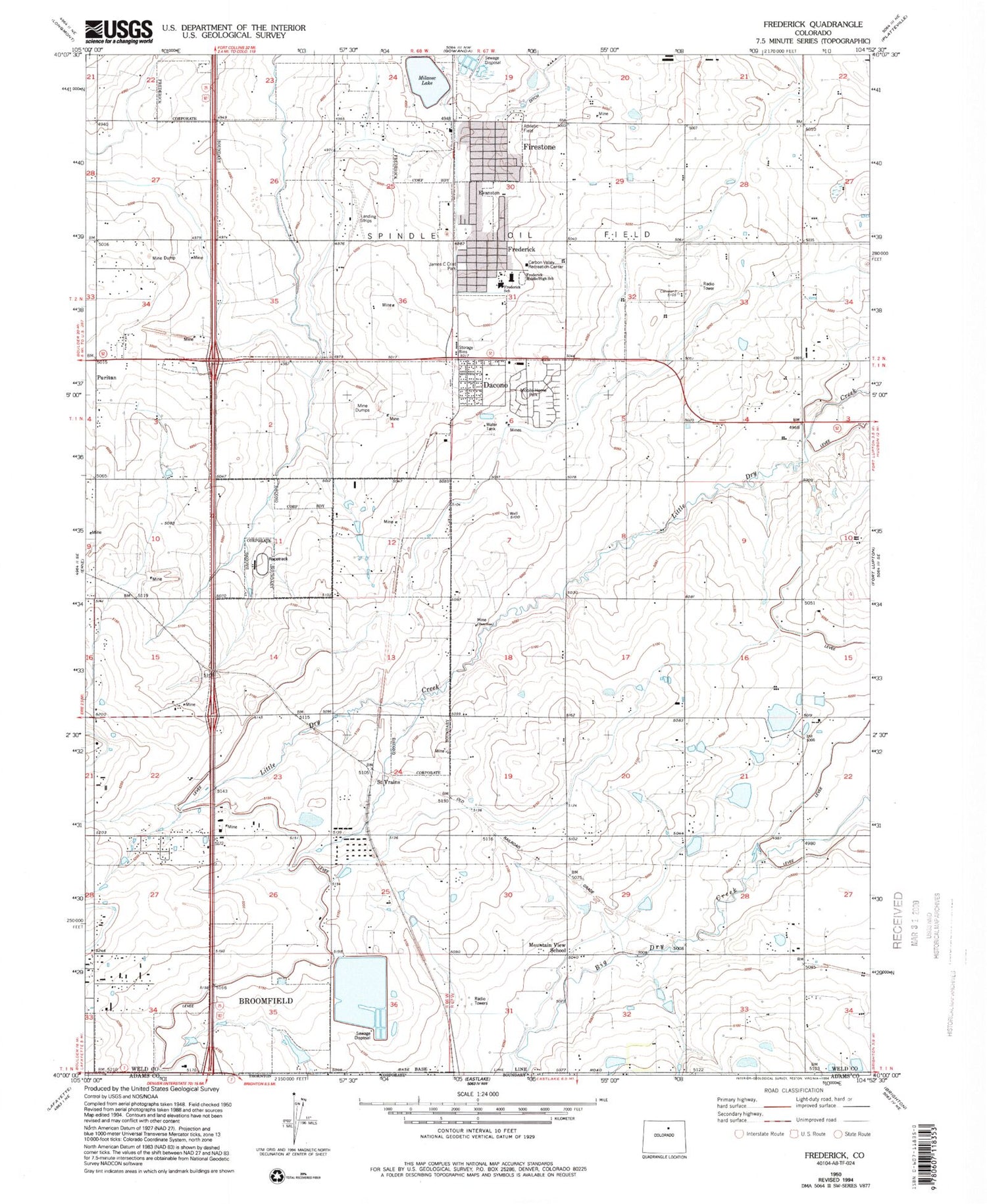 Classic USGS Frederick Colorado 7.5'x7.5' Topo Map Image
