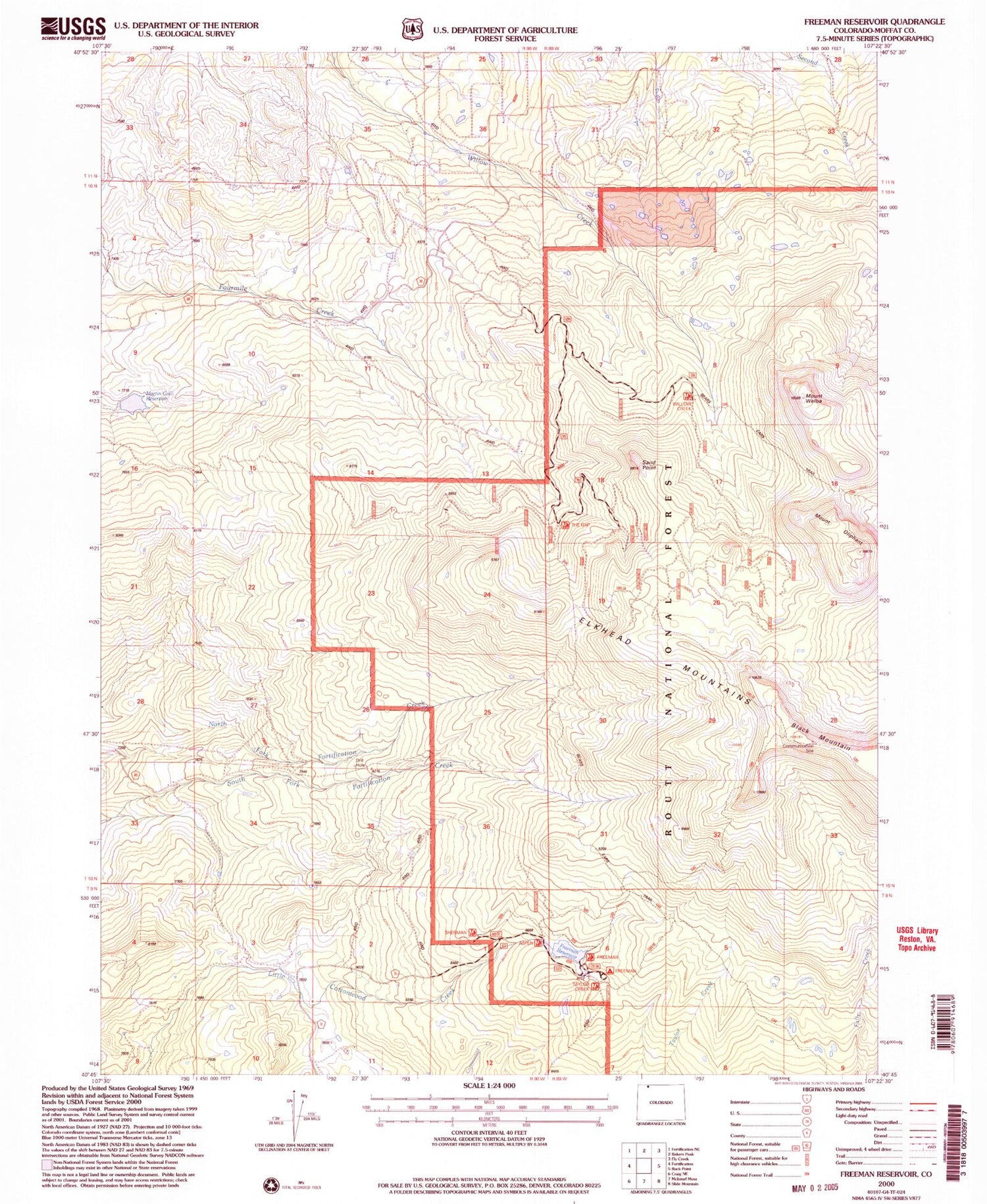 Classic USGS Freeman Reservoir Colorado 7.5'x7.5' Topo Map Image