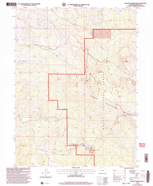 Classic USGS Freeman Reservoir Colorado 7.5'x7.5' Topo Map Image