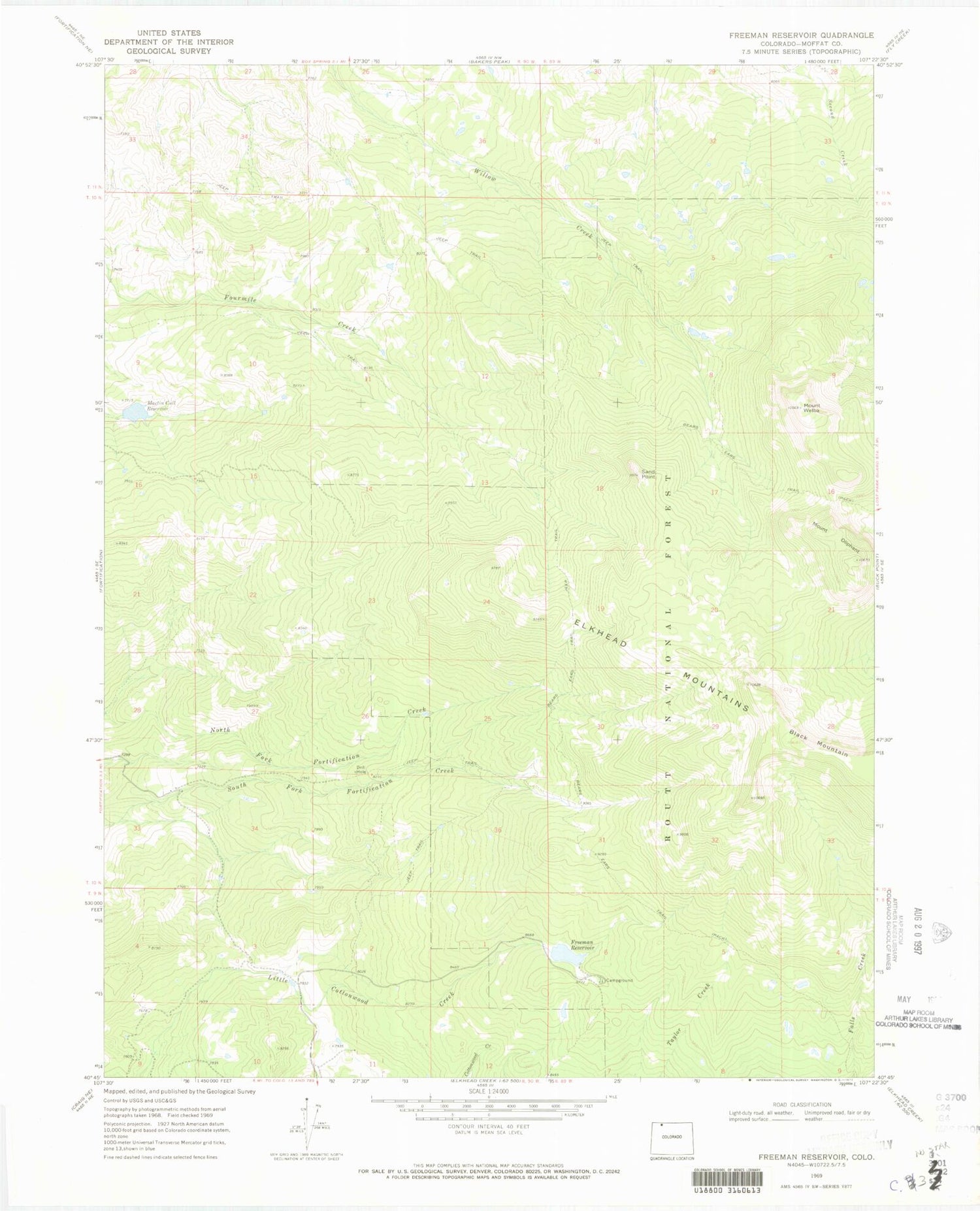 Classic USGS Freeman Reservoir Colorado 7.5'x7.5' Topo Map Image