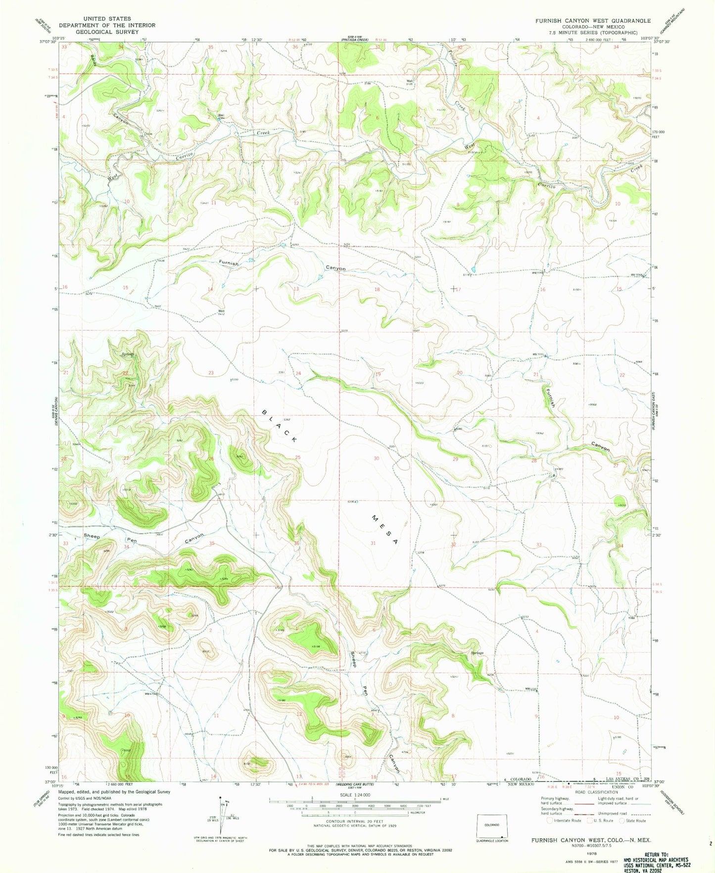 Classic USGS Furnish Canyon West Colorado 7.5'x7.5' Topo Map Image