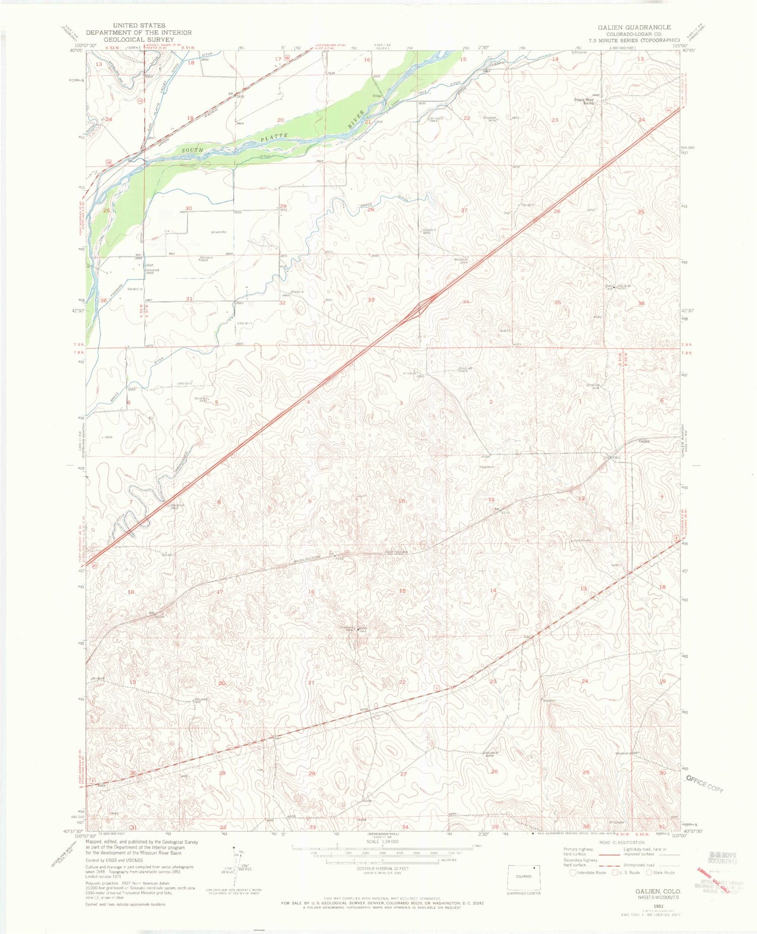 Classic USGS Galien Colorado 7.5'x7.5' Topo Map Image
