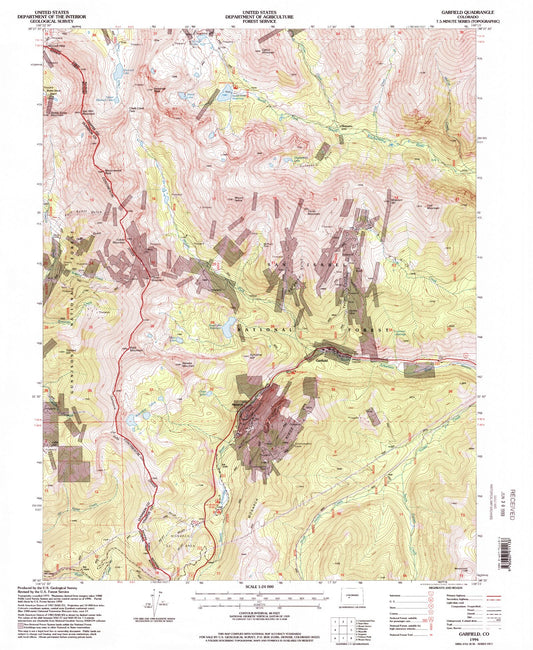 Classic USGS Garfield Colorado 7.5'x7.5' Topo Map Image