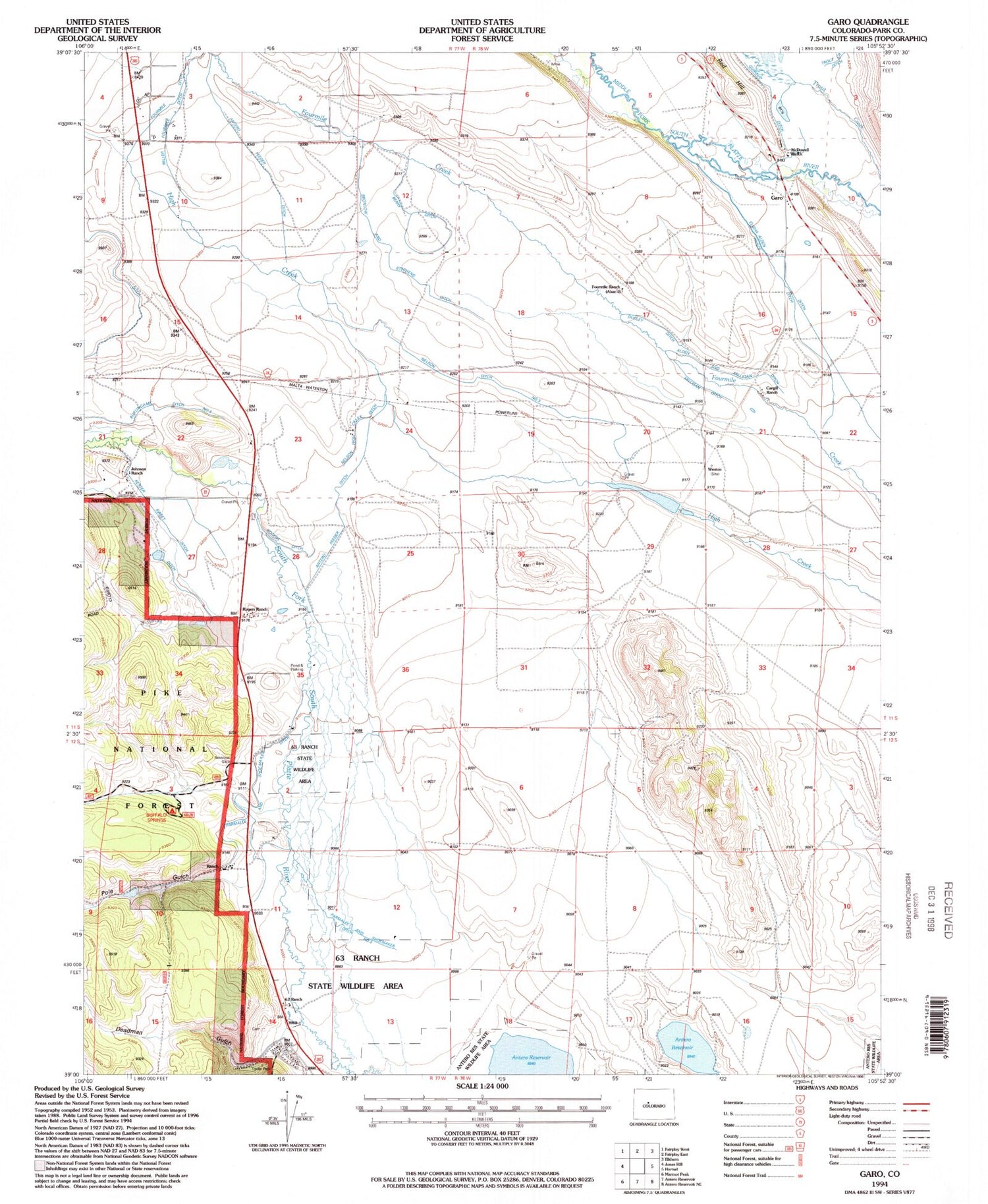 Classic USGS Garo Colorado 7.5'x7.5' Topo Map Image