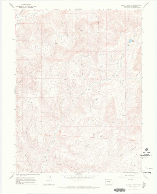 Classic USGS Garvey Canyon Colorado 7.5'x7.5' Topo Map Image
