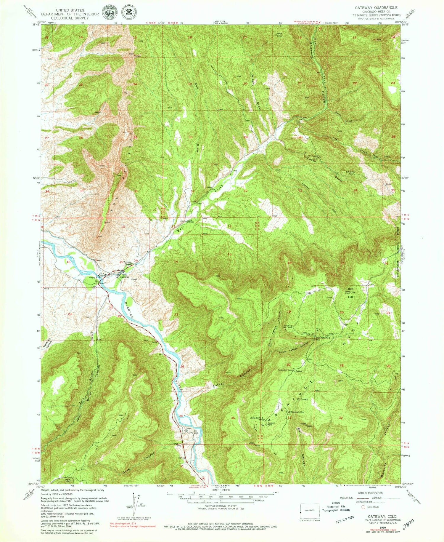Classic USGS Gateway Colorado 7.5'x7.5' Topo Map Image