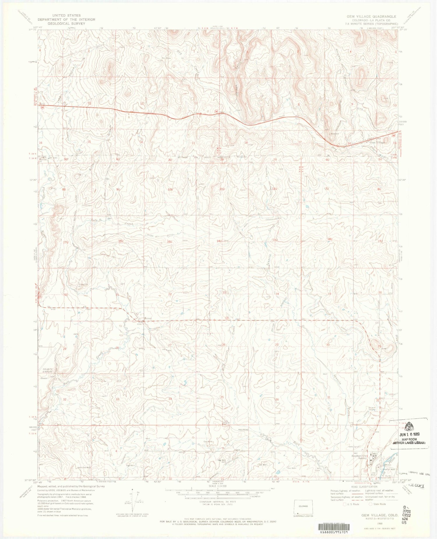 Classic USGS Gem Village Colorado 7.5'x7.5' Topo Map Image