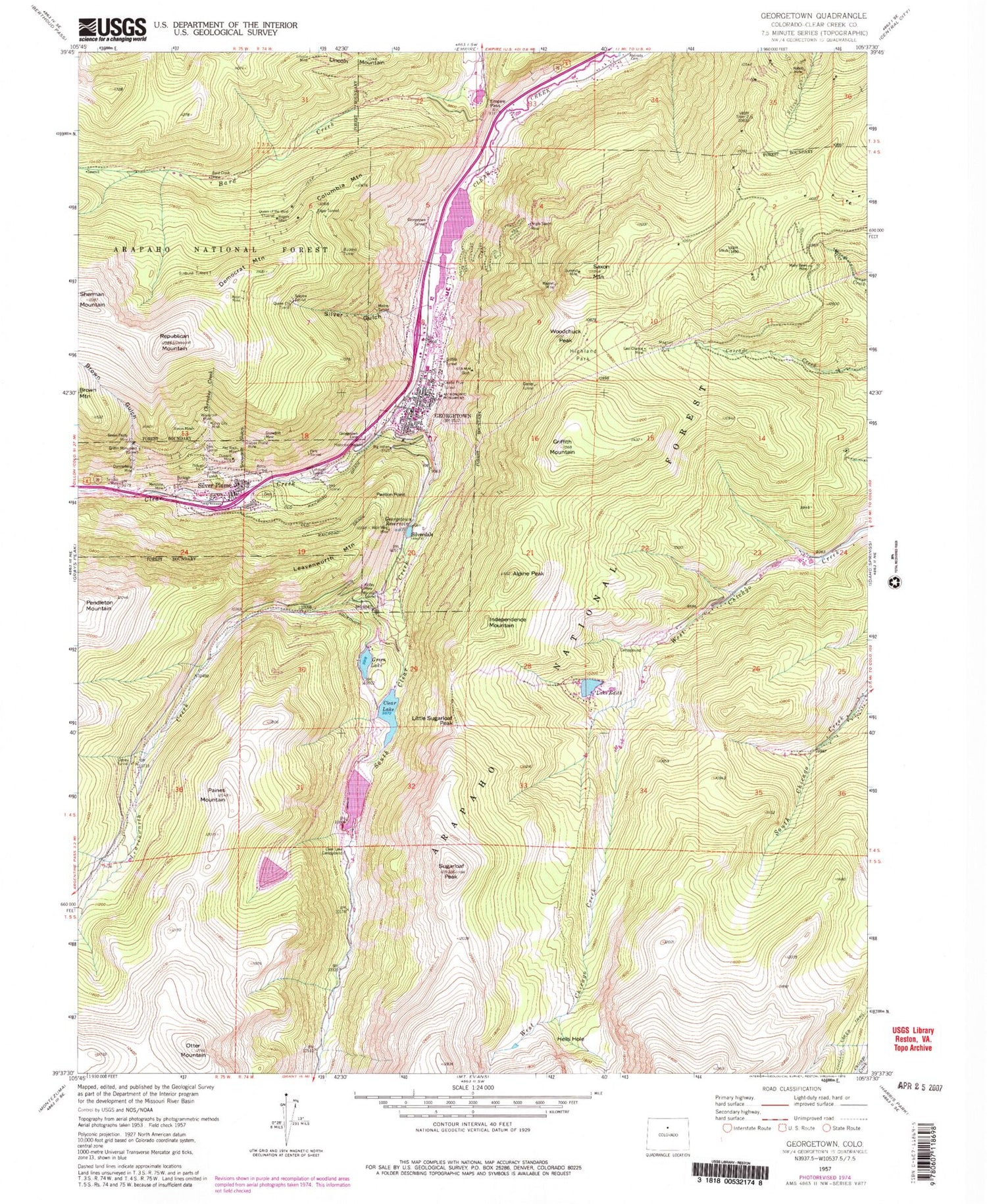 Classic USGS Georgetown Colorado 7.5'x7.5' Topo Map Image