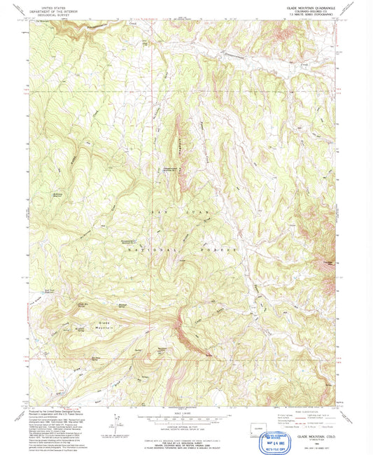 Classic USGS Glade Mountain Colorado 7.5'x7.5' Topo Map Image
