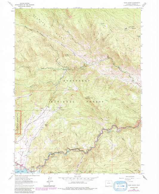 Classic USGS Glen Haven Colorado 7.5'x7.5' Topo Map Image
