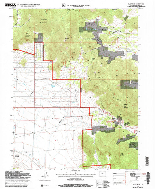 Classic USGS Glentivar Colorado 7.5'x7.5' Topo Map Image