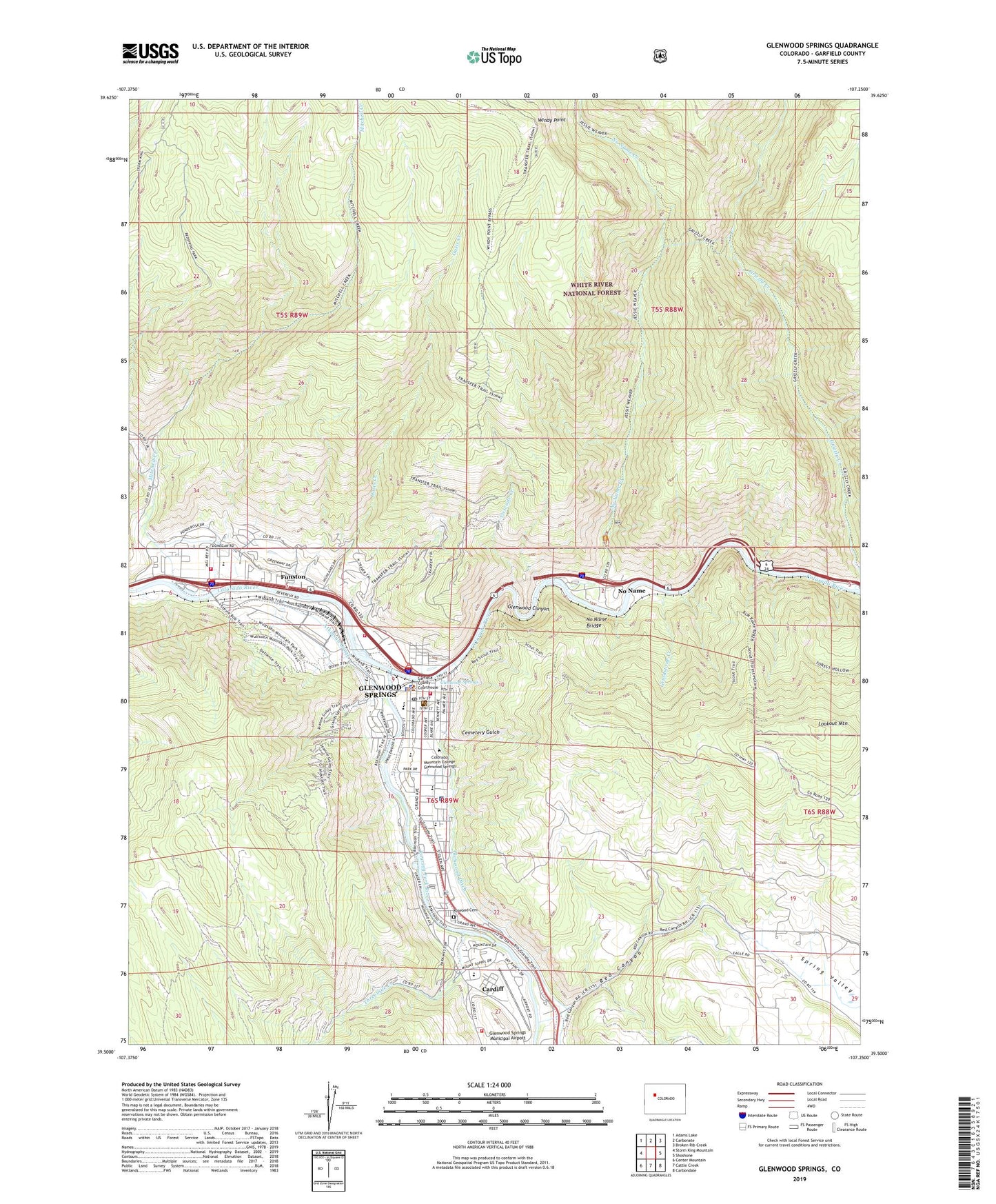 Glenwood Springs Colorado US Topo Map Image