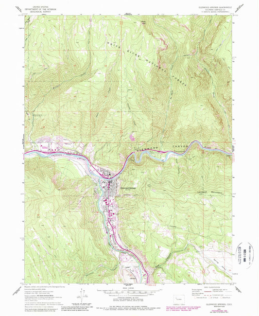 Classic USGS Glenwood Springs Colorado 7.5'x7.5' Topo Map Image