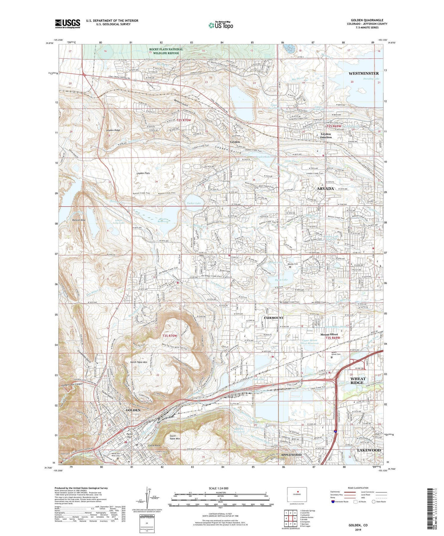 Golden Colorado US Topo Map Image