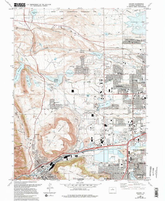 Classic USGS Golden Colorado 7.5'x7.5' Topo Map Image