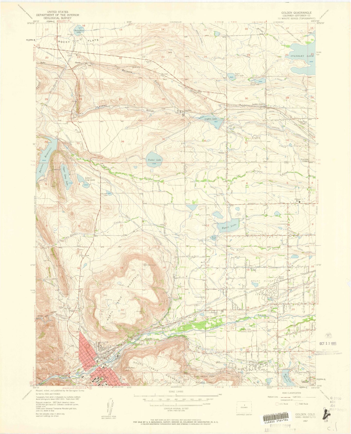 Classic USGS Golden Colorado 7.5'x7.5' Topo Map Image