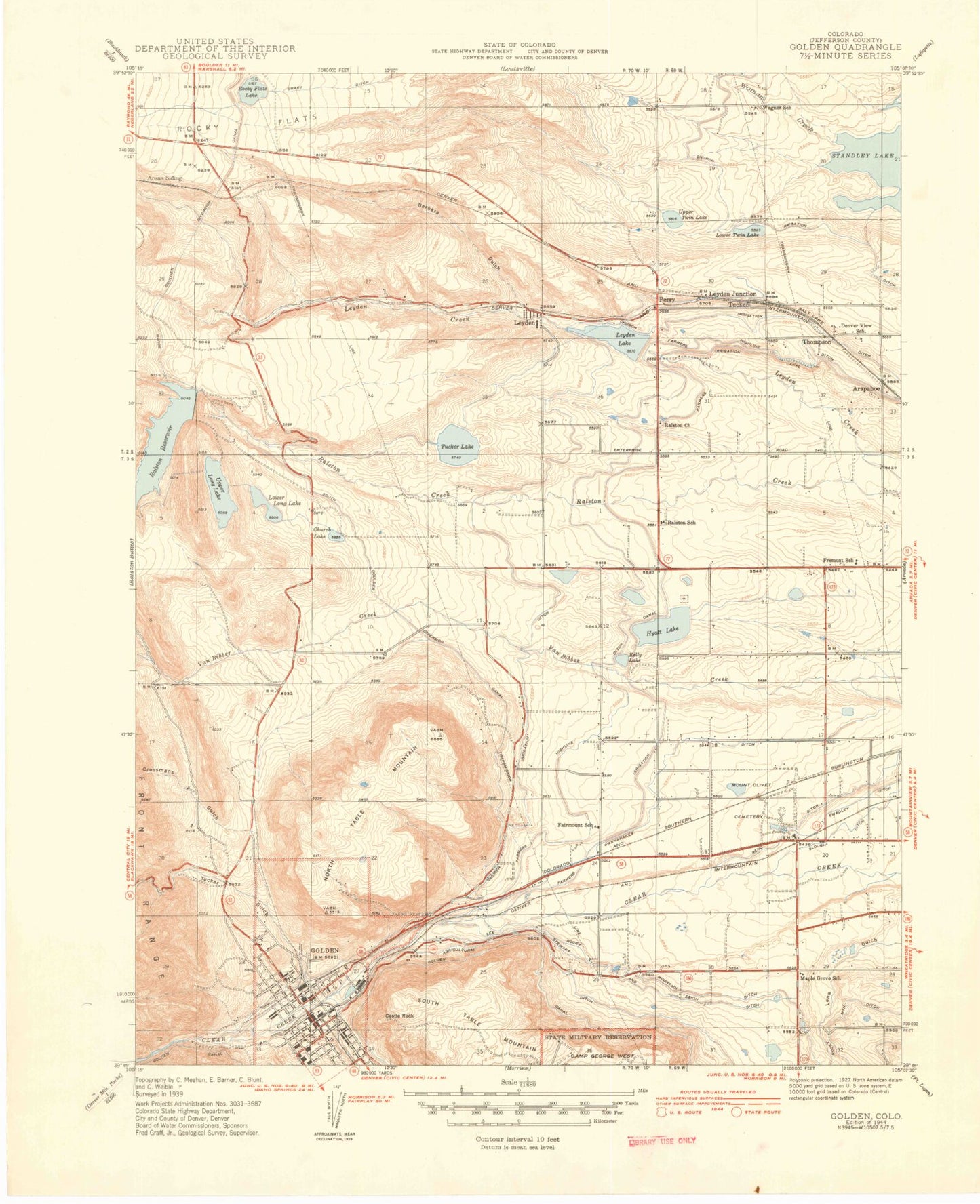 Classic USGS Golden Colorado 7.5'x7.5' Topo Map Image