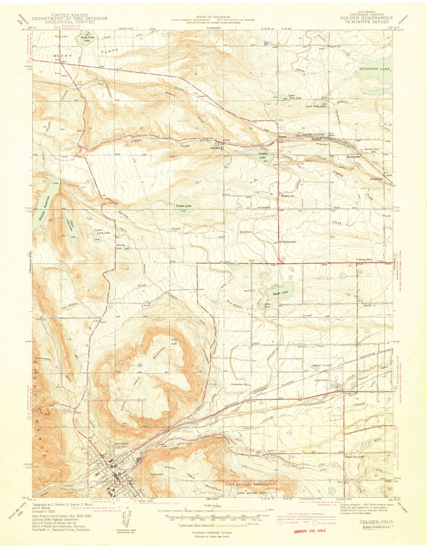 Classic USGS Golden Colorado 7.5'x7.5' Topo Map Image