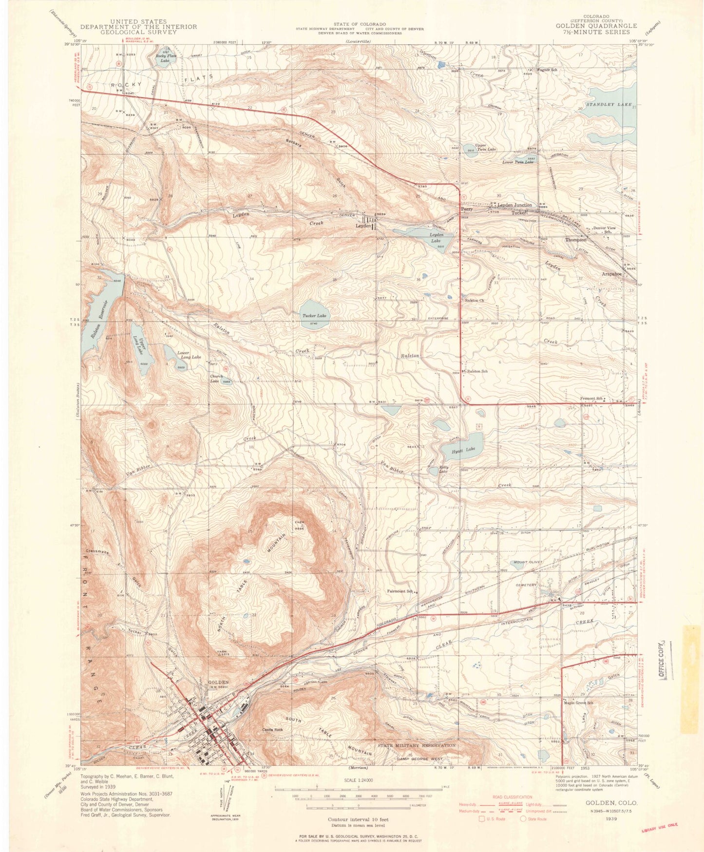 Classic USGS Golden Colorado 7.5'x7.5' Topo Map Image