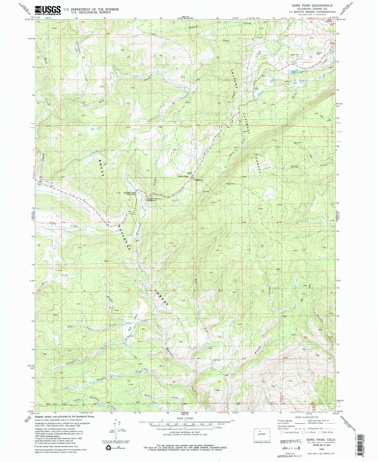 Classic USGS Gore Pass Colorado 7.5'x7.5' Topo Map Image
