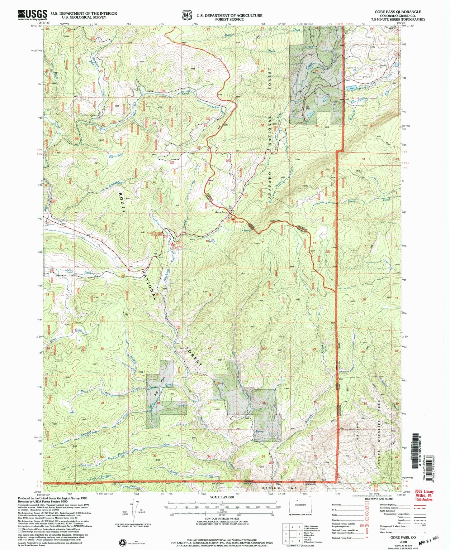 Classic USGS Gore Pass Colorado 7.5'x7.5' Topo Map Image
