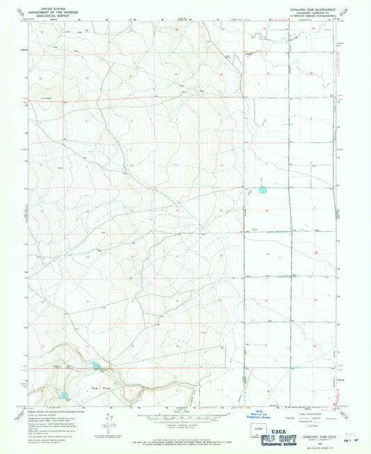 Classic USGS Goshawk Dam Colorado 7.5'x7.5' Topo Map Image