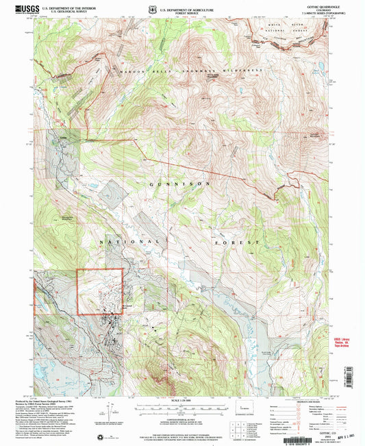 Classic USGS Gothic Colorado 7.5'x7.5' Topo Map Image