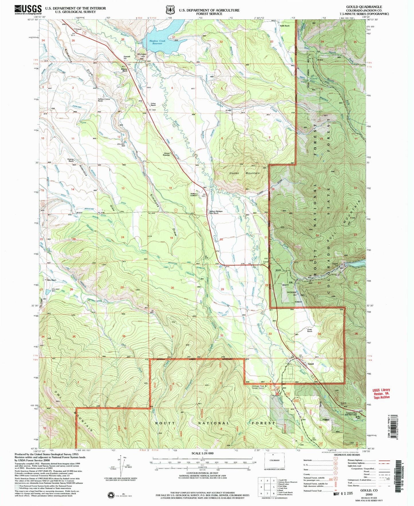 Classic USGS Gould Colorado 7.5'x7.5' Topo Map Image