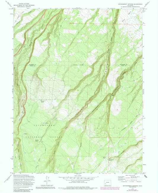 Classic USGS Government Springs Colorado 7.5'x7.5' Topo Map Image