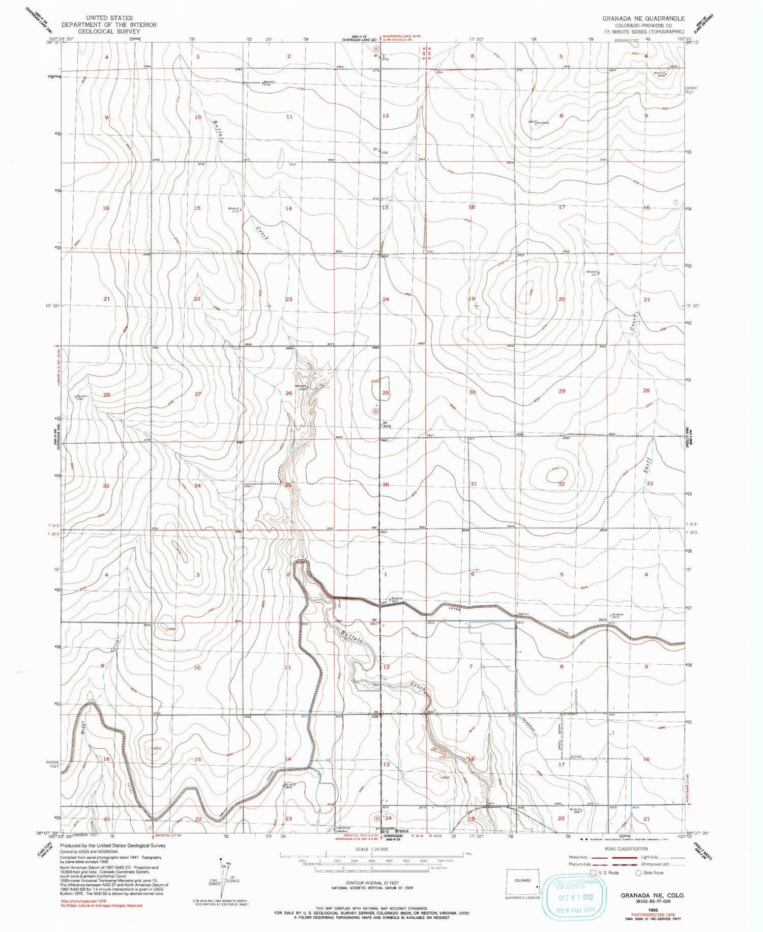 Classic USGS Granada NE Colorado 7.5'x7.5' Topo Map Image