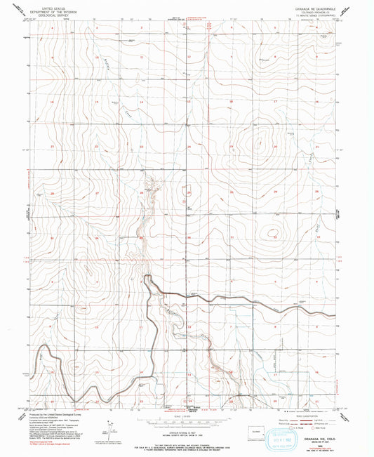 Classic USGS Granada NE Colorado 7.5'x7.5' Topo Map Image