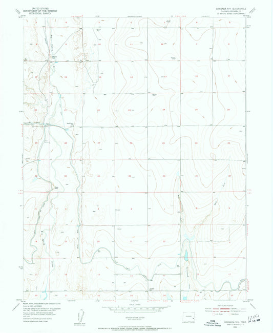 Classic USGS Granada NW Colorado 7.5'x7.5' Topo Map Image