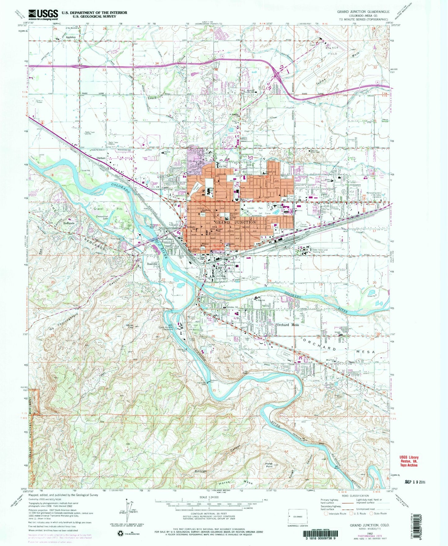 Classic USGS Grand Junction Colorado 7.5'x7.5' Topo Map Image