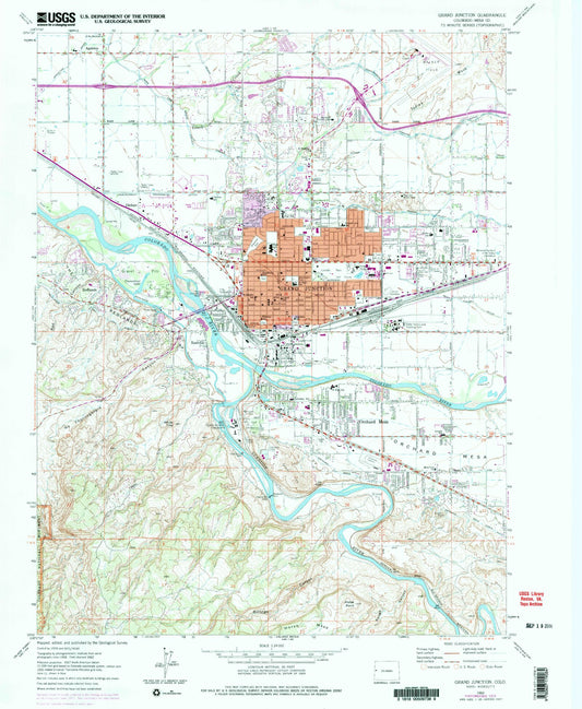 Classic USGS Grand Junction Colorado 7.5'x7.5' Topo Map Image