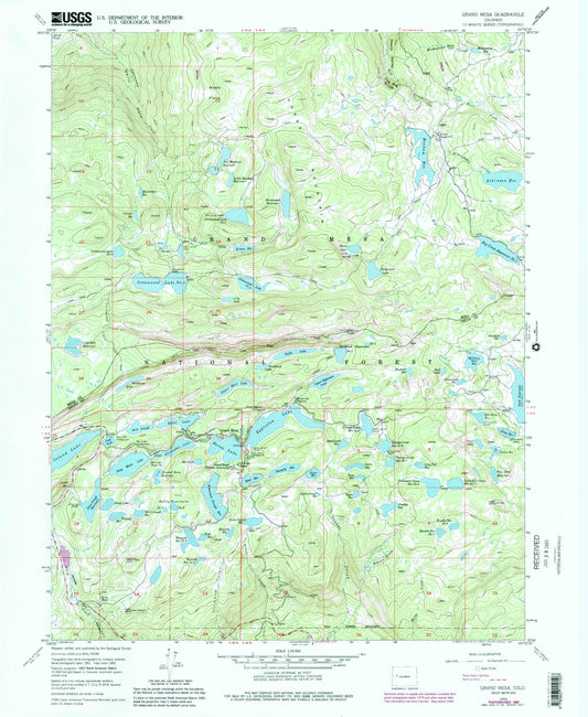Classic USGS Grand Mesa Colorado 7.5'x7.5' Topo Map Image