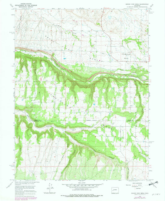 Classic USGS Grand View Mesa Colorado 7.5'x7.5' Topo Map Image