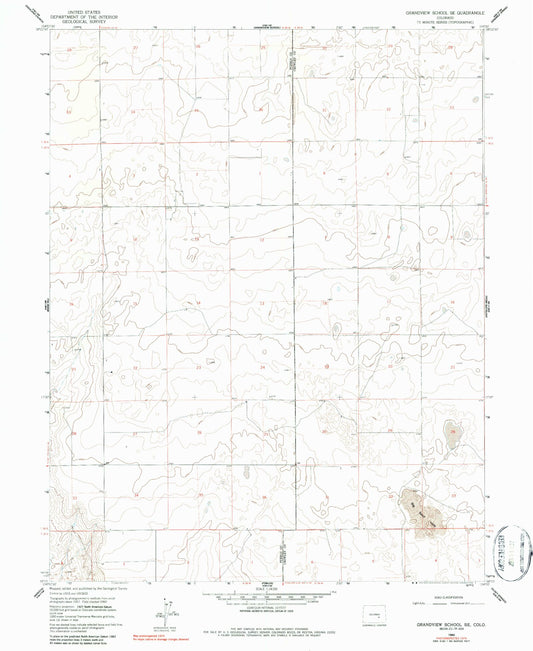 Classic USGS Grandview School SE Colorado 7.5'x7.5' Topo Map Image