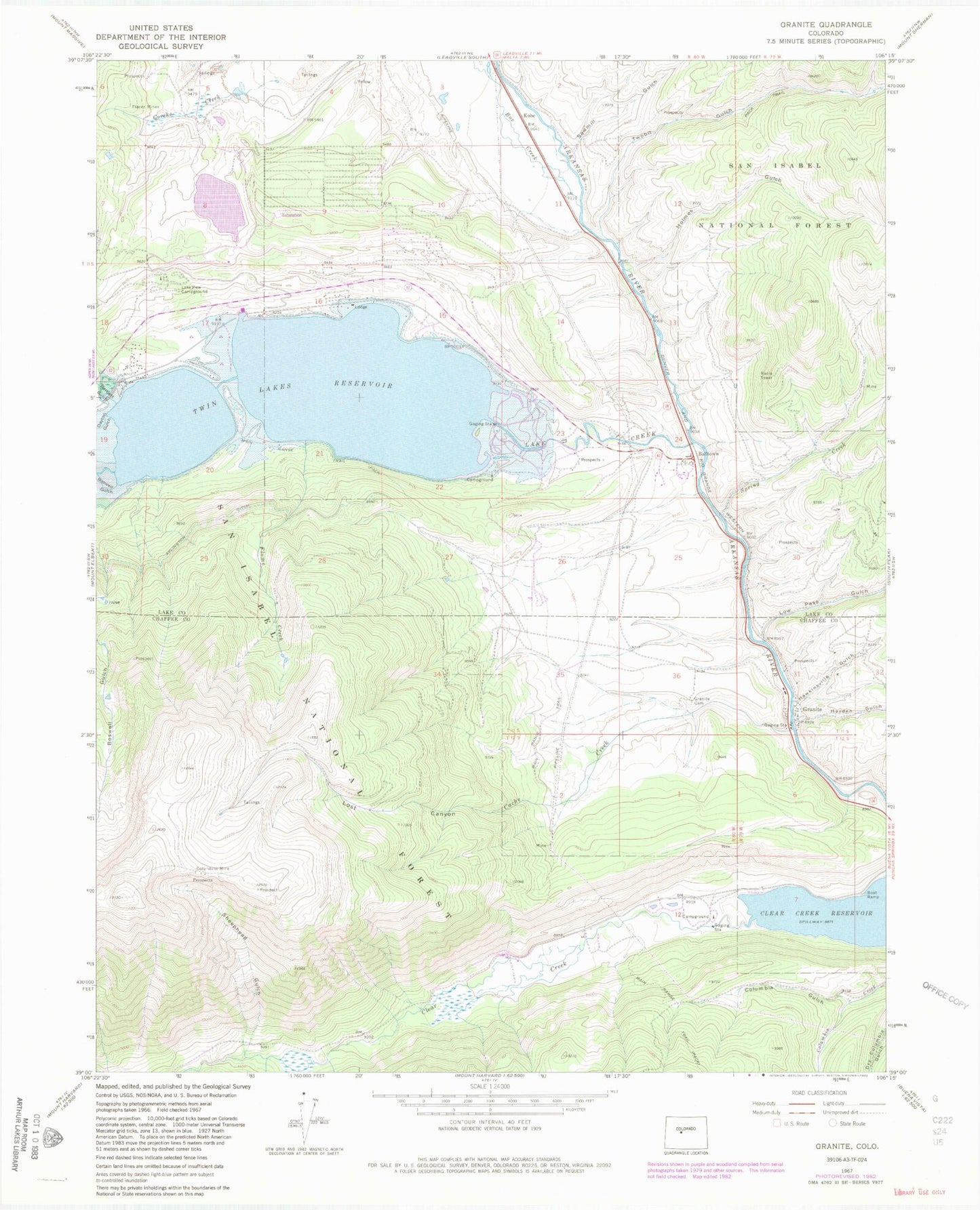 Classic USGS Granite Colorado 7.5'x7.5' Topo Map Image