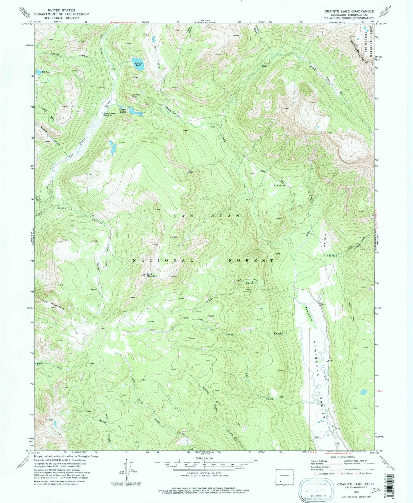 Classic USGS Granite Lake Colorado 7.5'x7.5' Topo Map Image