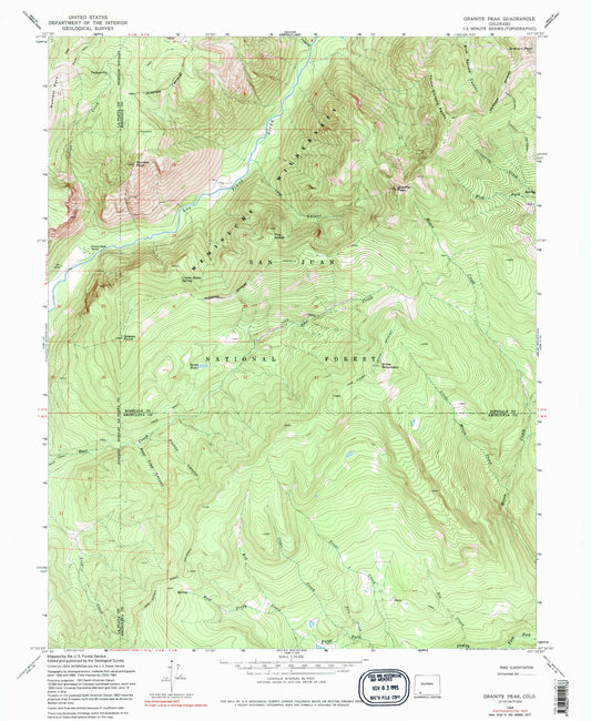 Classic USGS Granite Peak Colorado 7.5'x7.5' Topo Map Image