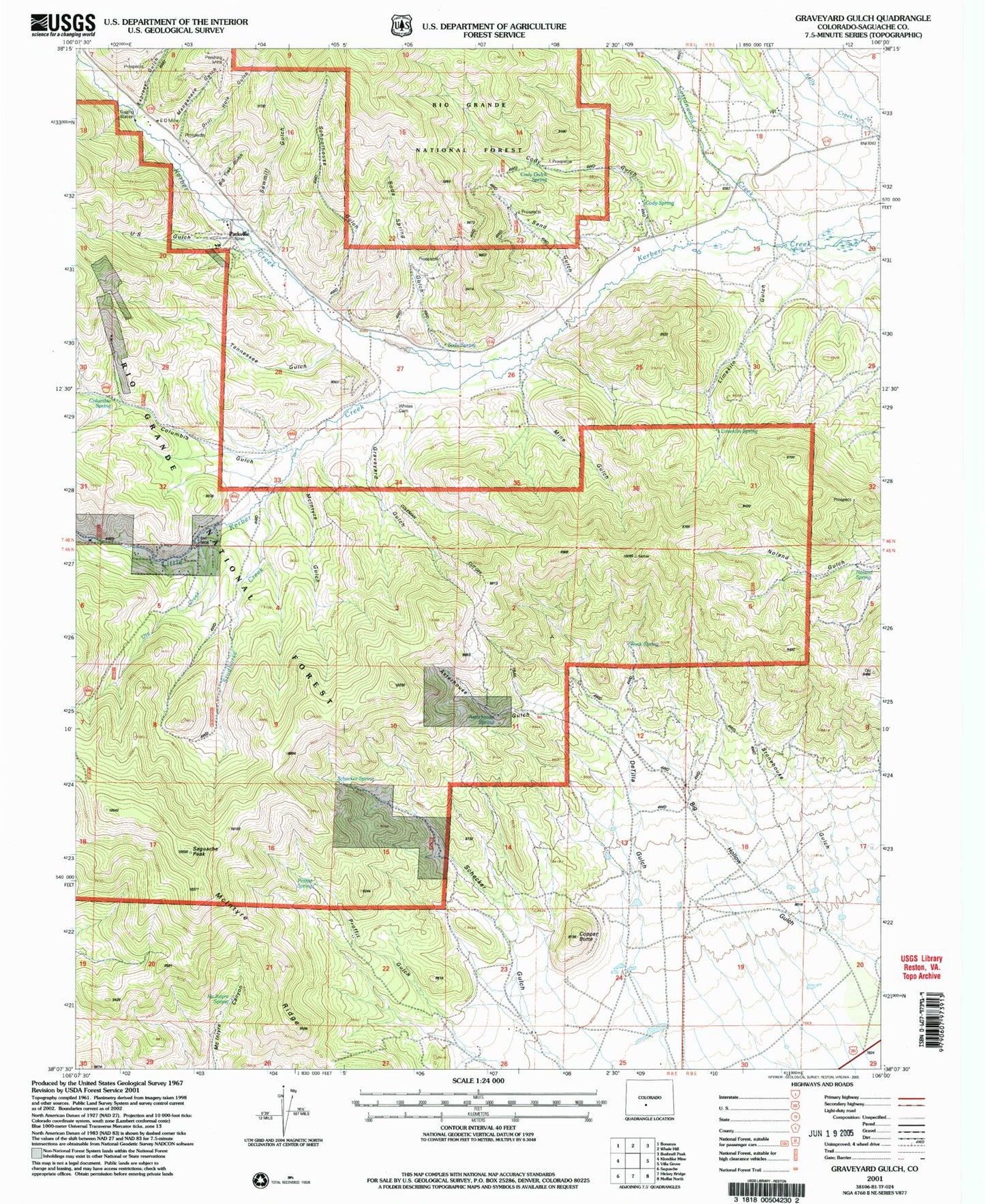 Classic USGS Graveyard Gulch Colorado 7.5'x7.5' Topo Map Image