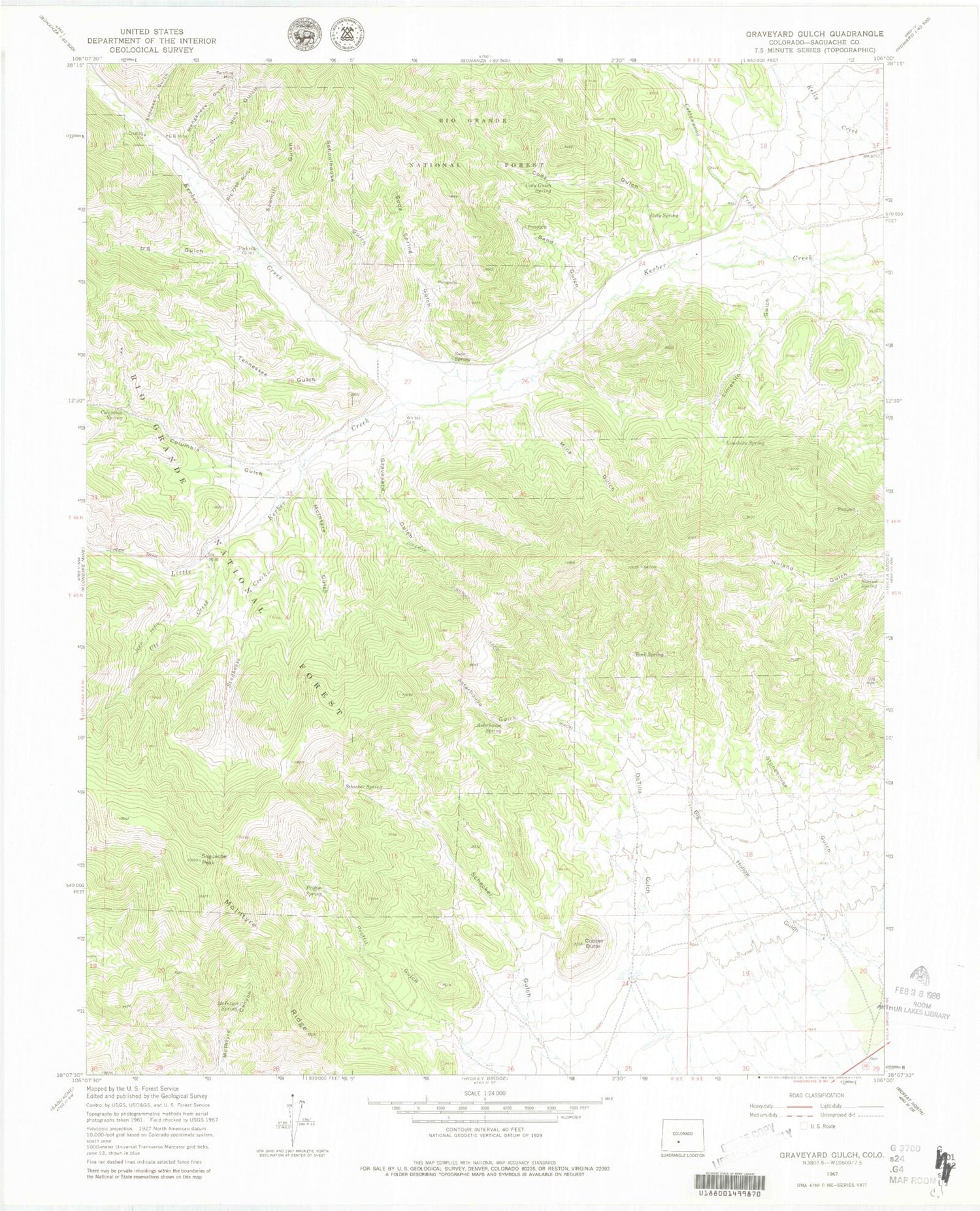 Classic USGS Graveyard Gulch Colorado 7.5'x7.5' Topo Map Image