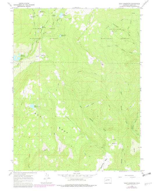 Classic USGS Gray Reservoir Colorado 7.5'x7.5' Topo Map Image