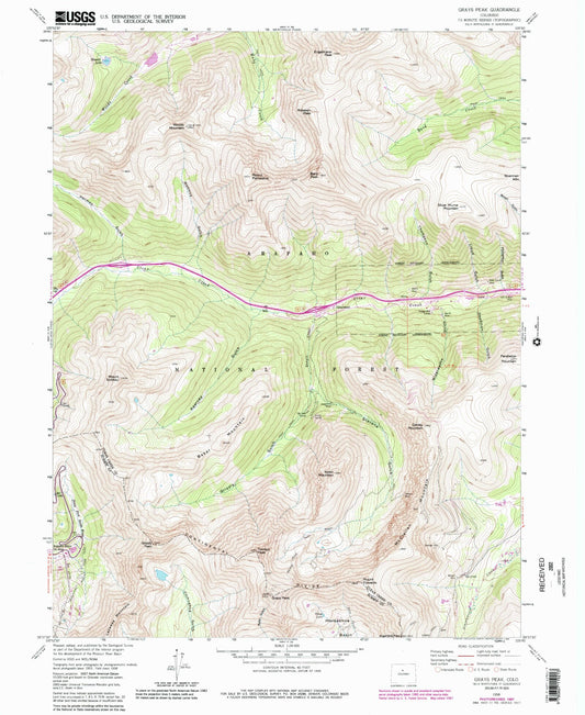 USGS Classic Grays Peak Colorado 7.5'x7.5' Topo Map Image